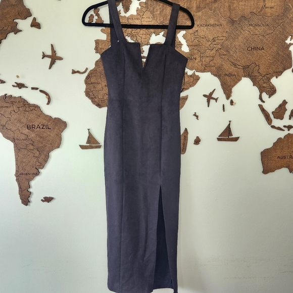 Ivory and Chain Black Suede Dress - Picture 1 of 10